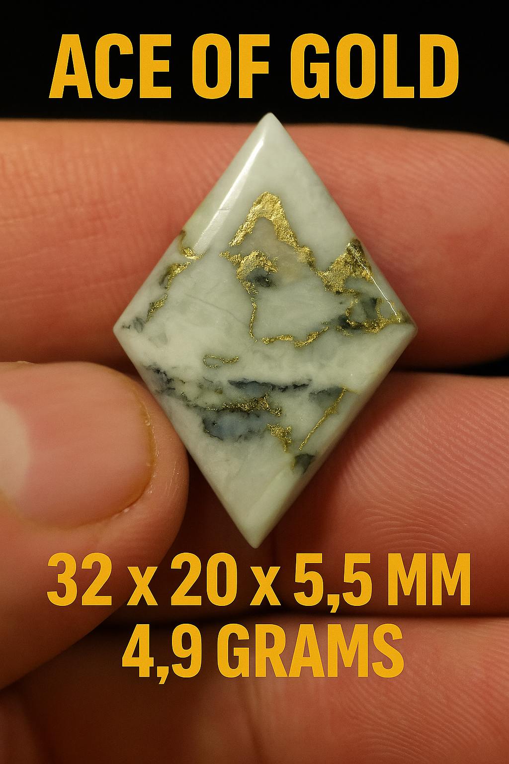 Ace of Gold – Diamond-Cut Polished Gold-in-Quartz Cabochon | 32x20x5.5 mm | 4.9g