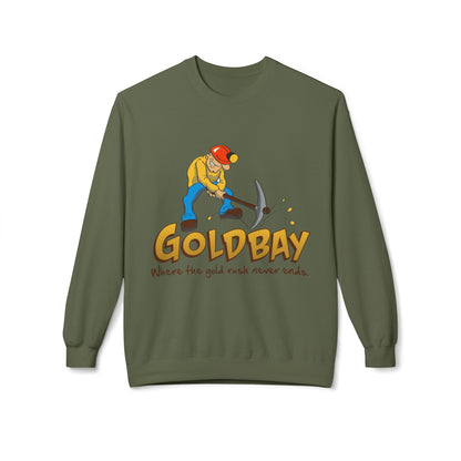 Gold Miner Crewneck Sweatshirt — "Gold Bay" Graphic, "Where the gold rush never ends"