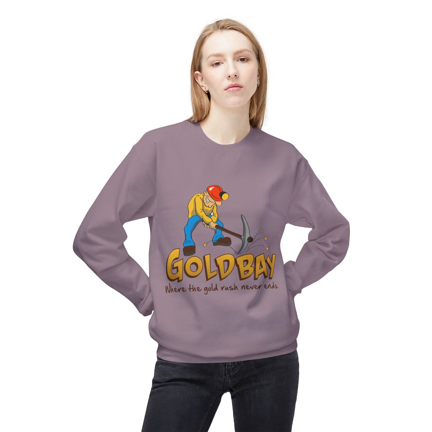 Gold Miner Crewneck Sweatshirt — "Gold Bay" Graphic, "Where the gold rush never ends"