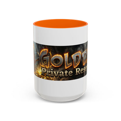 Goldbay Reserve Accent Coffee Mug — Bold Fiery Logo 11/15oz