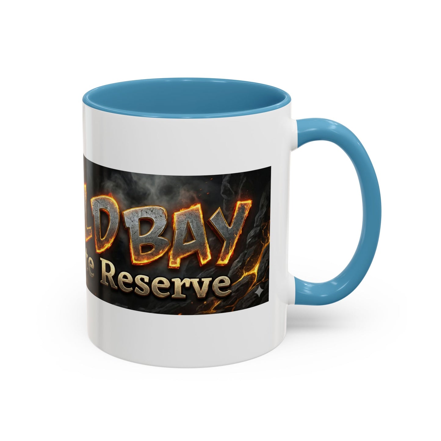 Goldbay Reserve Accent Coffee Mug — Bold Fiery Logo 11/15oz