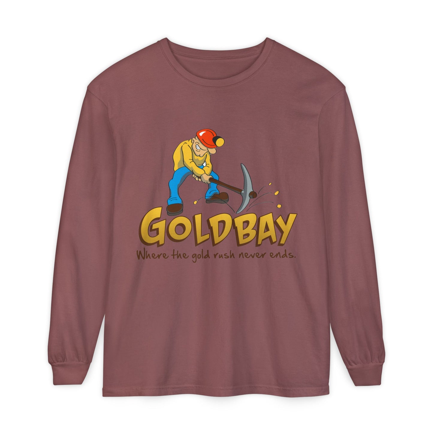 Gold Digger Long Sleeve T-Shirt — 'Gold Bay' Miner Graphic, "Where the gold rush never ends."