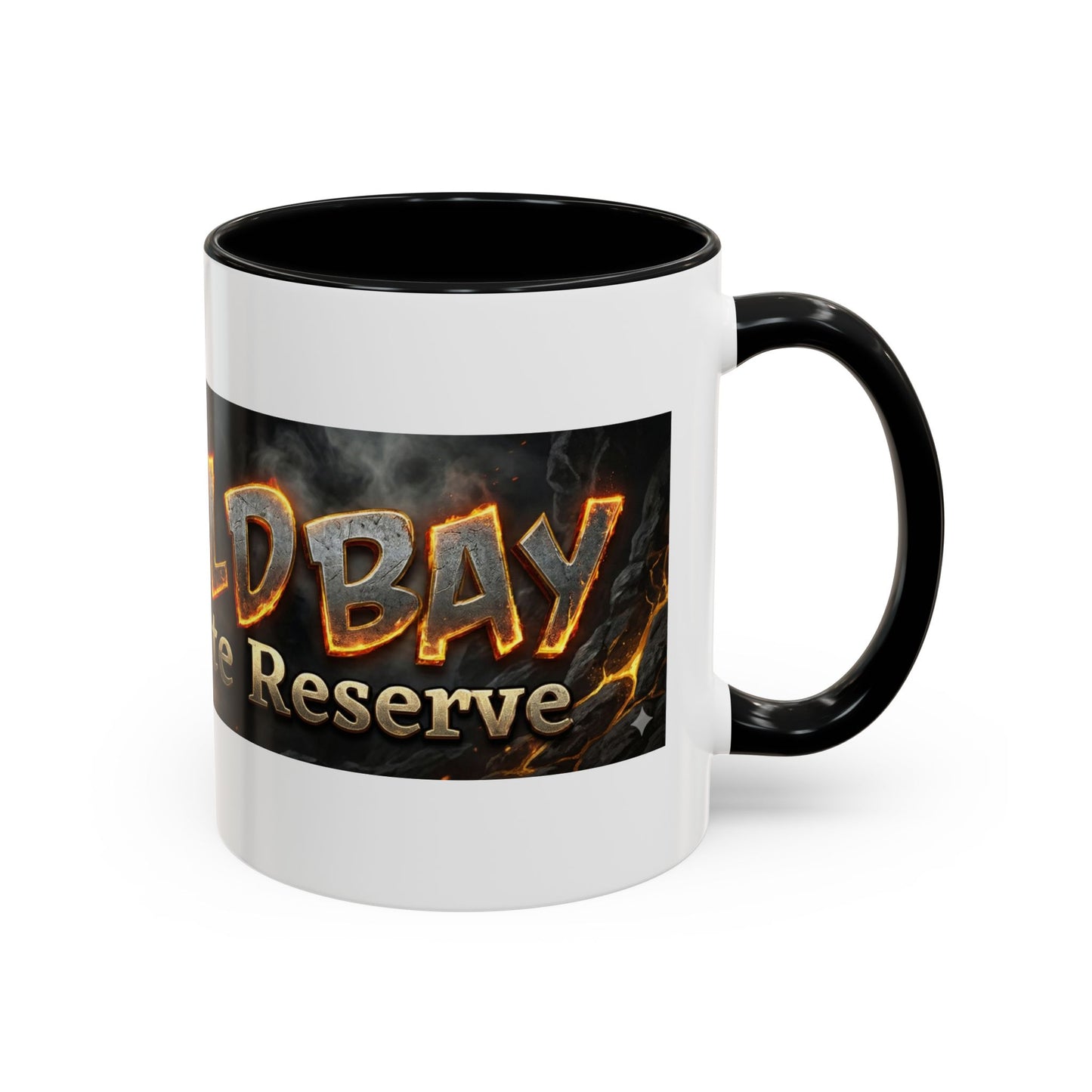 Goldbay Reserve Accent Coffee Mug — Bold Fiery Logo 11/15oz