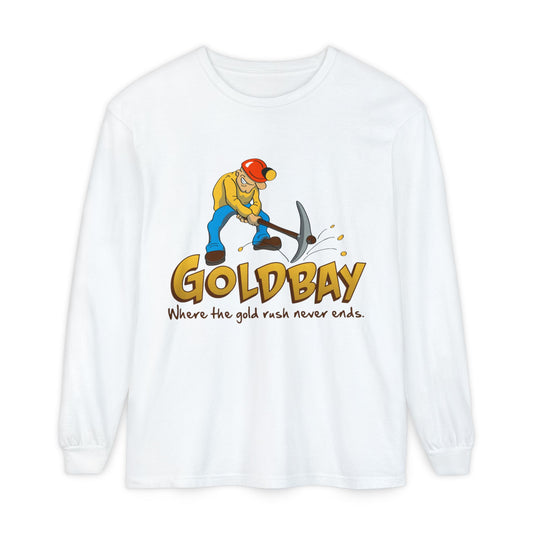 Gold Digger Long Sleeve T-Shirt — 'Gold Bay' Miner Graphic, "Where the gold rush never ends."