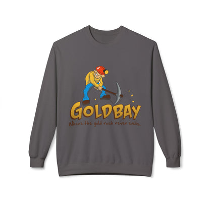 Gold Miner Crewneck Sweatshirt — "Gold Bay" Graphic, "Where the gold rush never ends"