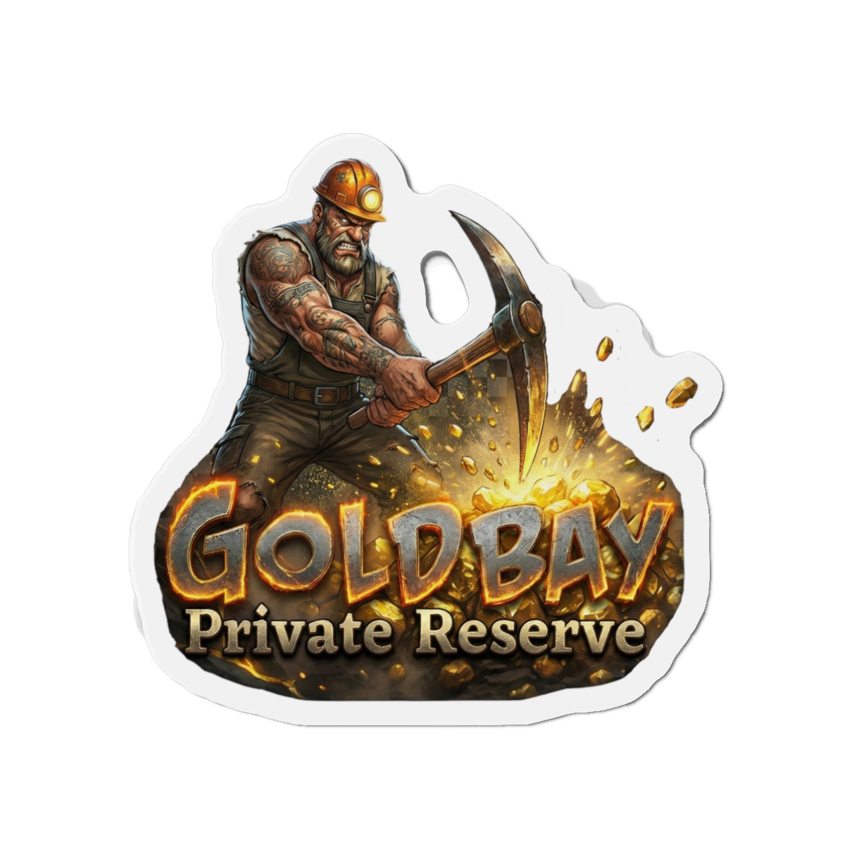 Gold Bay Miner Die-Cut Magnet — 'GoldBay Private Reserve' Refrigerator Sticker