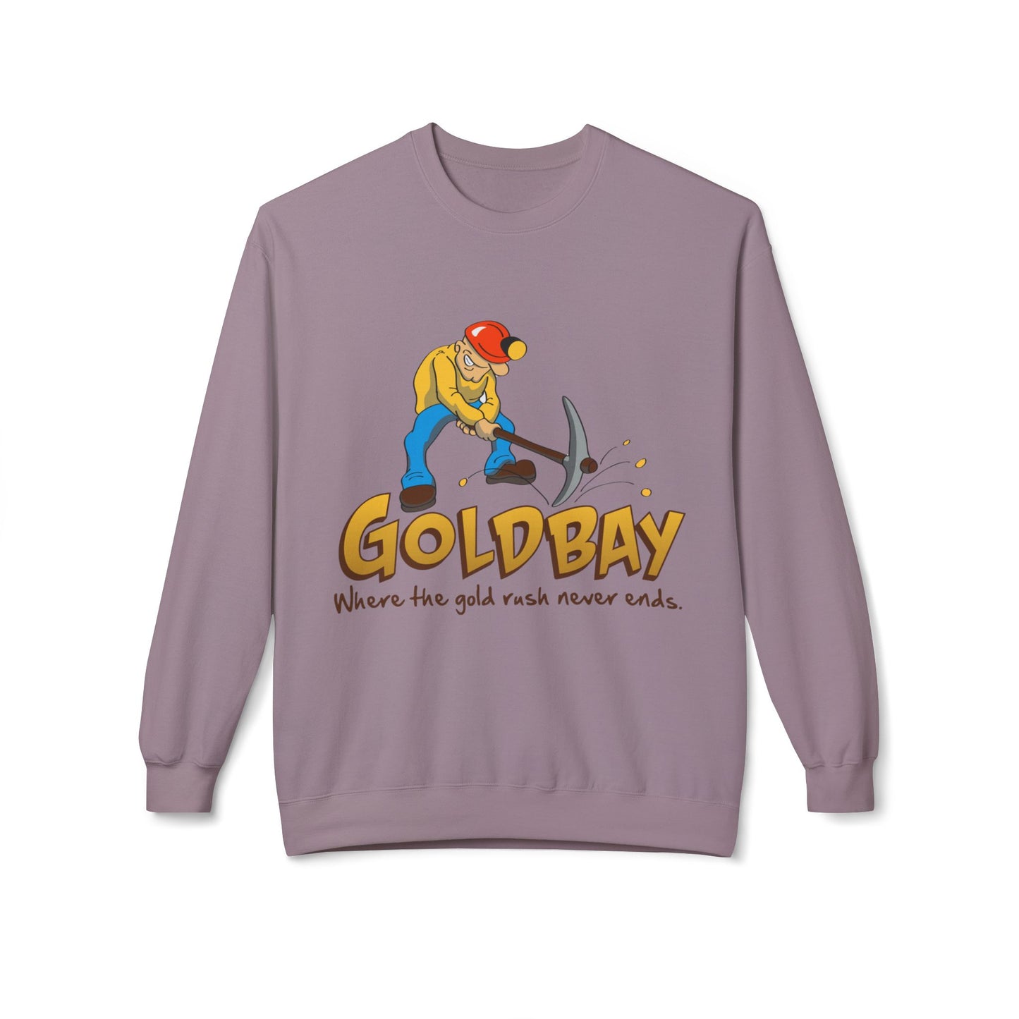 Gold Miner Crewneck Sweatshirt — "Gold Bay" Graphic, "Where the gold rush never ends"