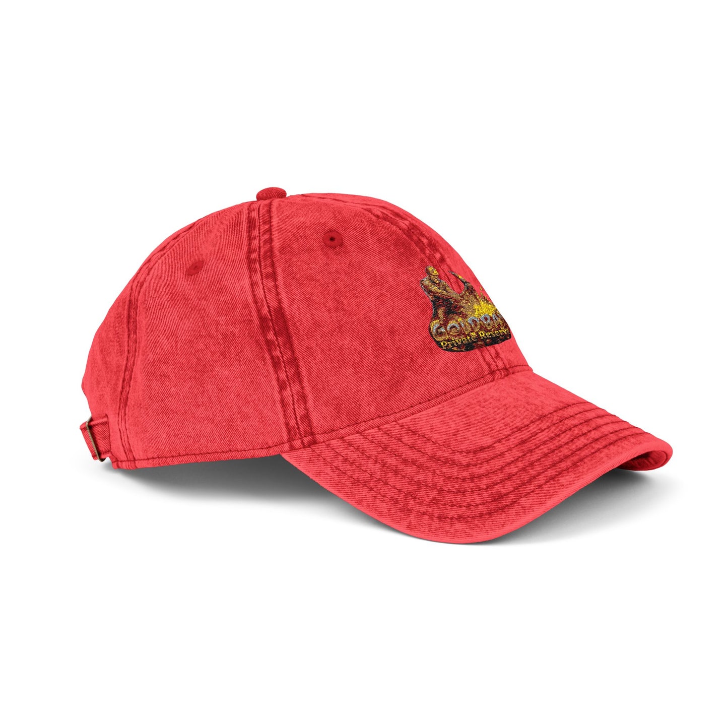 Embroidered Vintage Red Cap — Gold Foil Mushroom Patch
