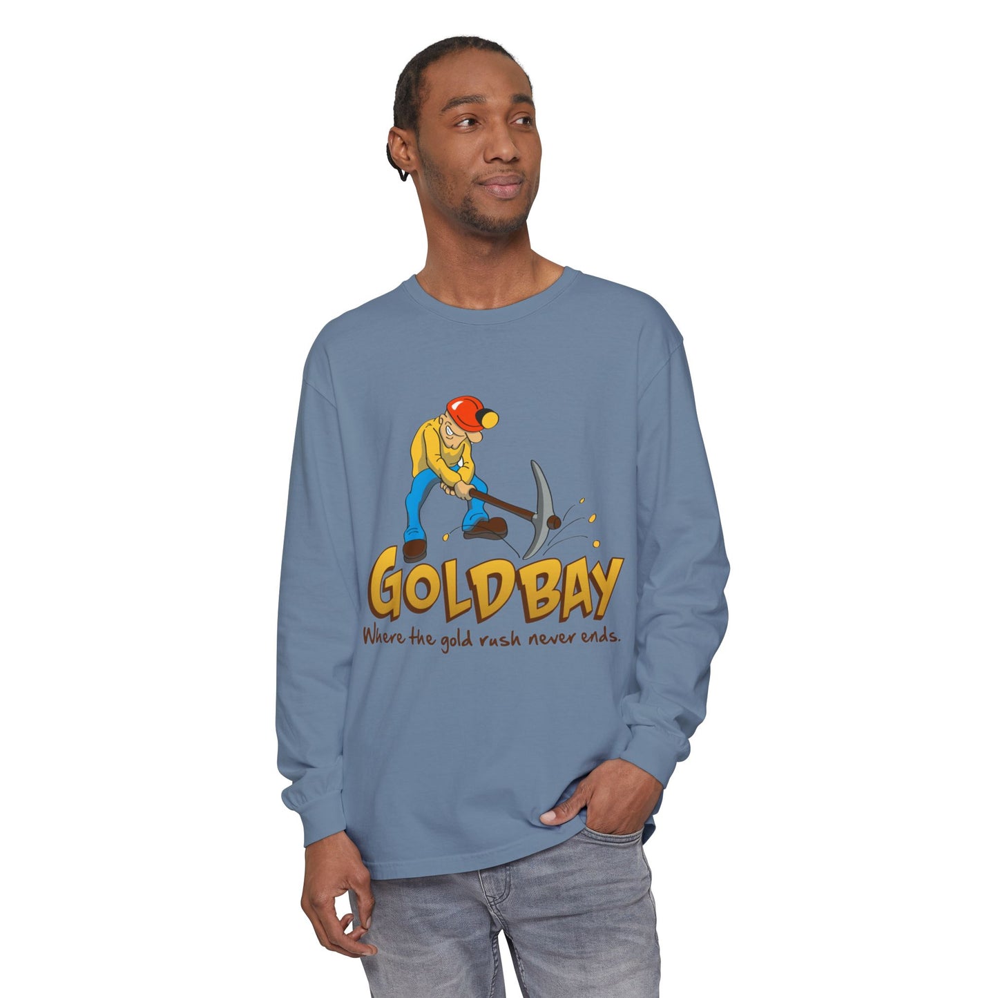 Gold Digger Long Sleeve T-Shirt — 'Gold Bay' Miner Graphic, "Where the gold rush never ends."