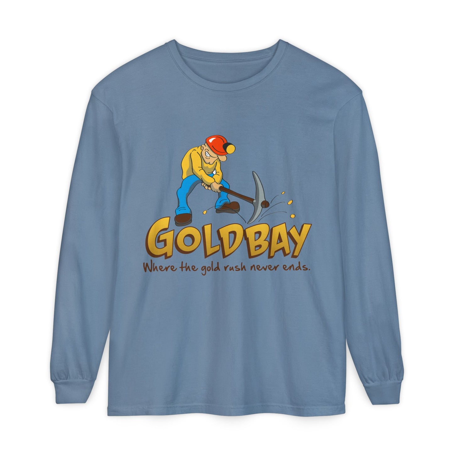Gold Digger Long Sleeve T-Shirt — 'Gold Bay' Miner Graphic, "Where the gold rush never ends."