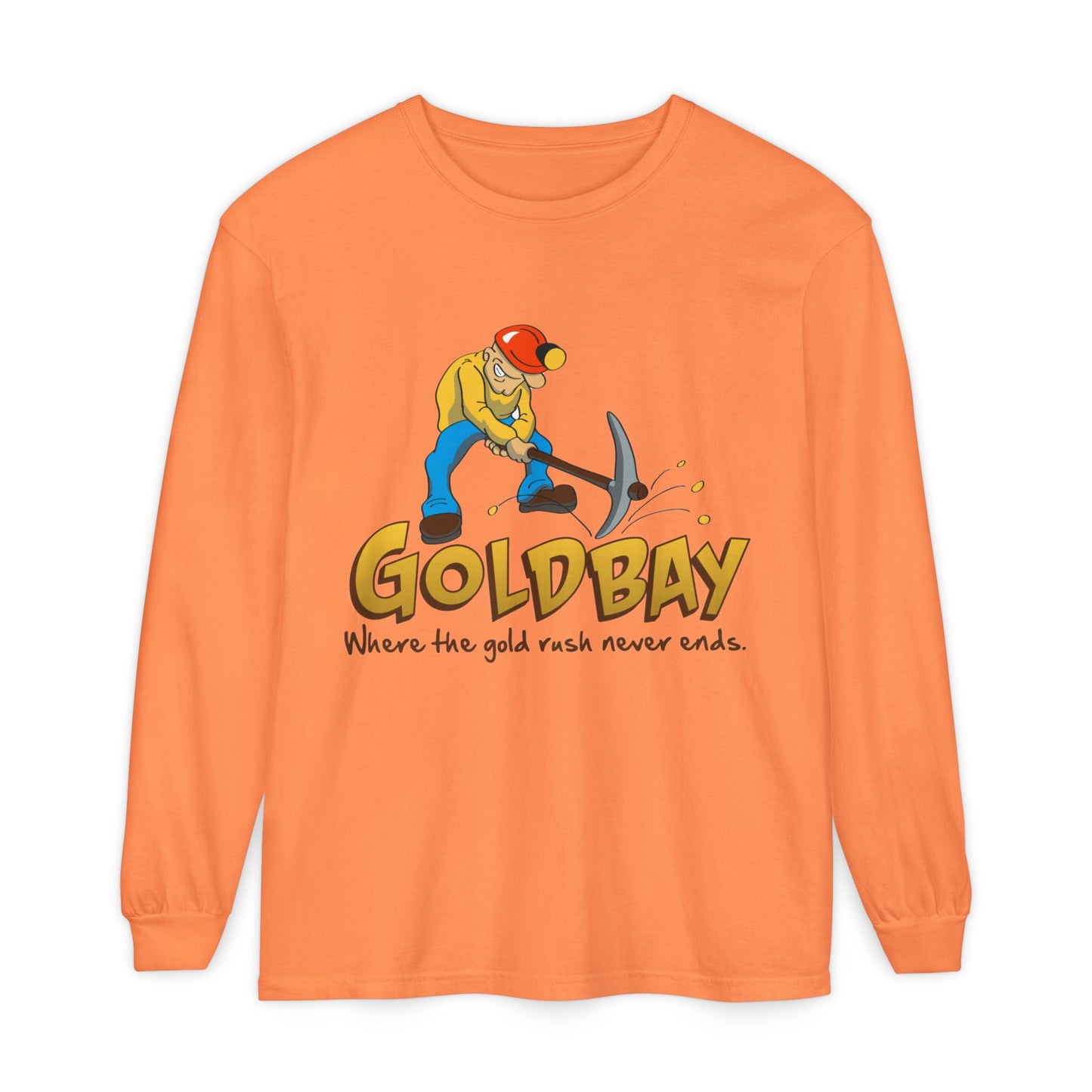 Gold Digger Long Sleeve T-Shirt — 'Gold Bay' Miner Graphic, "Where the gold rush never ends."