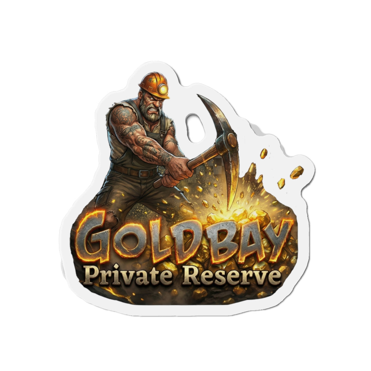 Gold Bay Miner Die-Cut Magnet — 'GoldBay Private Reserve' Refrigerator Sticker