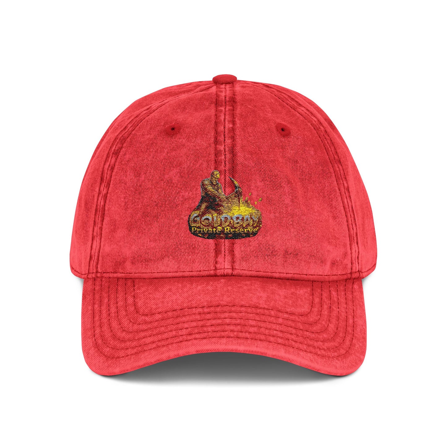 Embroidered Vintage Red Cap — Gold Foil Mushroom Patch