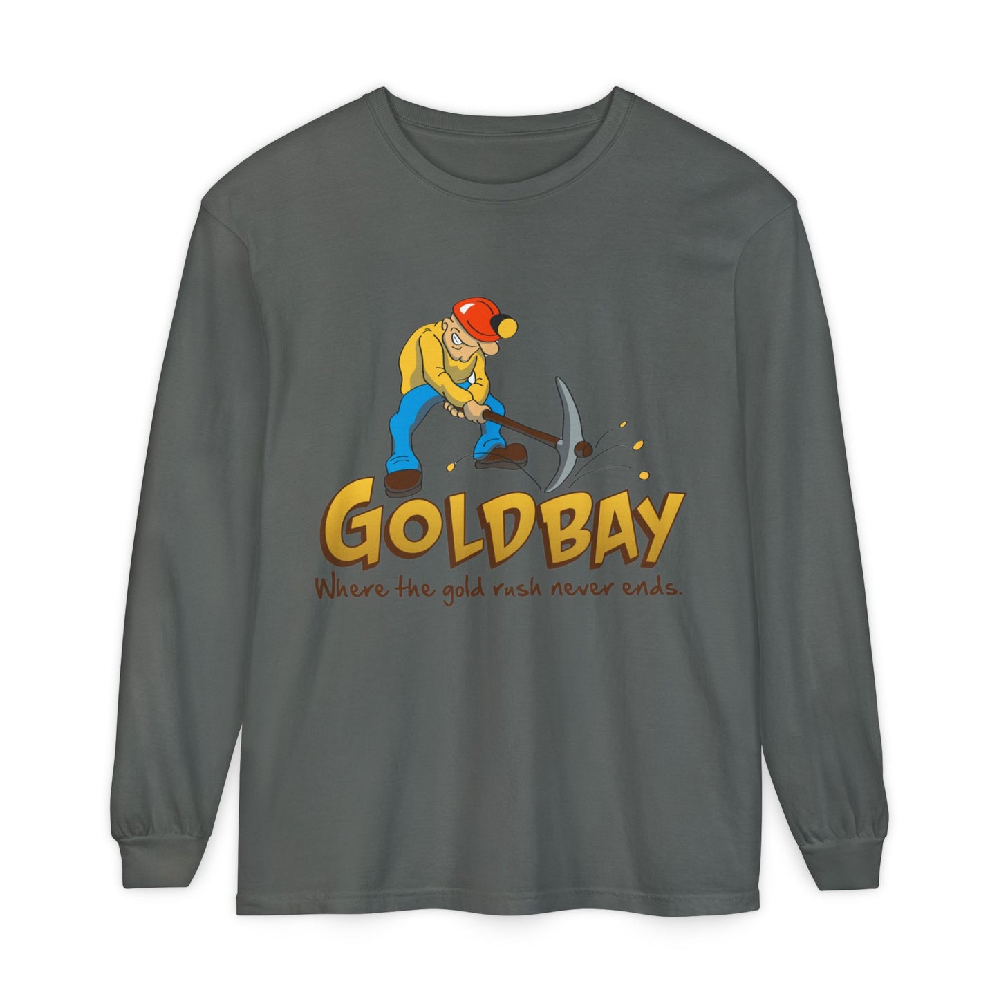 Gold Digger Long Sleeve T-Shirt — 'Gold Bay' Miner Graphic, "Where the gold rush never ends."