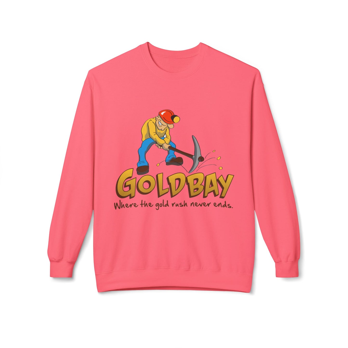 Gold Miner Crewneck Sweatshirt — "Gold Bay" Graphic, "Where the gold rush never ends"