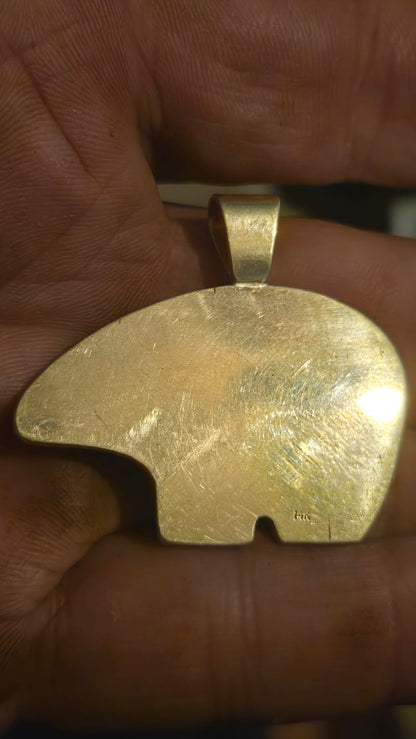 14k gold and gold and quartz Bear Pendant - 14.45 grams