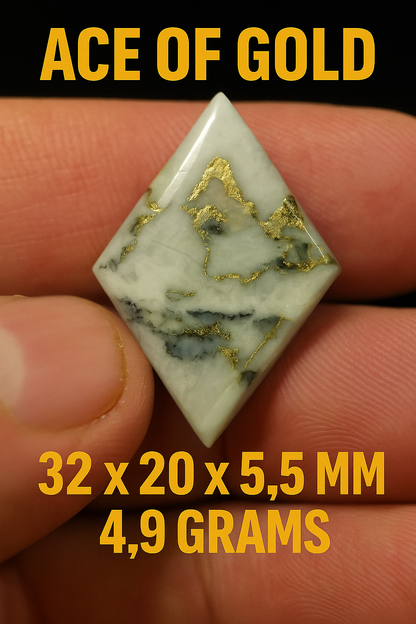 Ace of Gold – Diamond-Cut Polished Gold-in-Quartz Cabochon | 32x20x5.5 mm | 4.9g