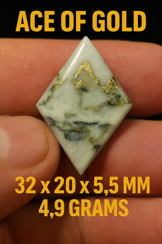Ace of Gold – Diamond-Cut Polished Gold-in-Quartz Cabochon | 32x20x5.5 mm | 4.9g