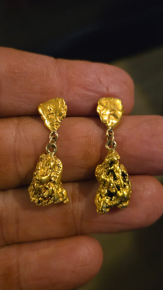 Gold Nugget post earrings with dangles 17.39 grams